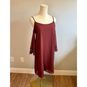 Maurices, Women's Off the Shoulder, Statement Sleeve, Maroon Shift Dress, SZ M